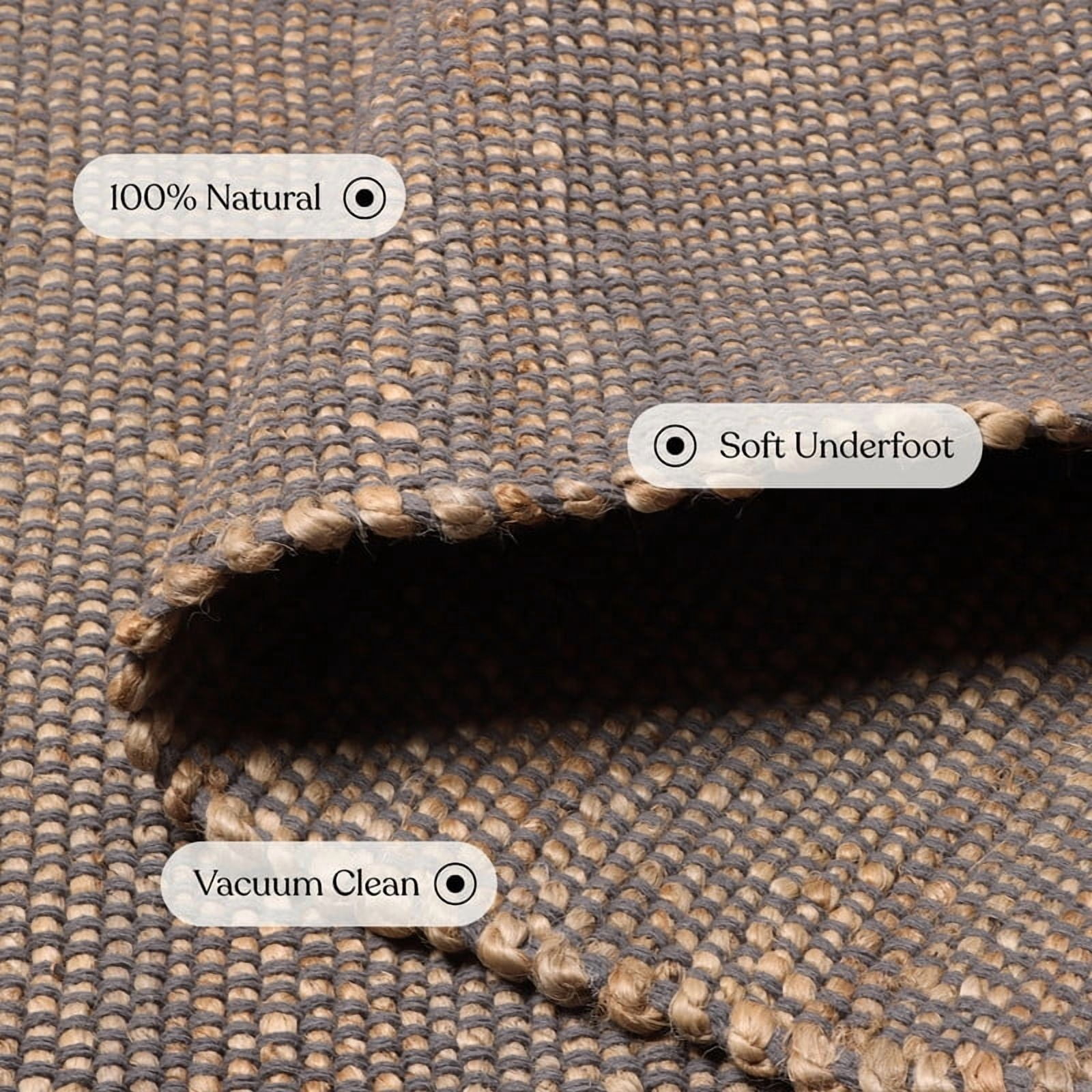 Delara Dark Grey 8' X 10' Handwoven Jute and Cotton Area Rug, Flatweave, Farmhouse Style