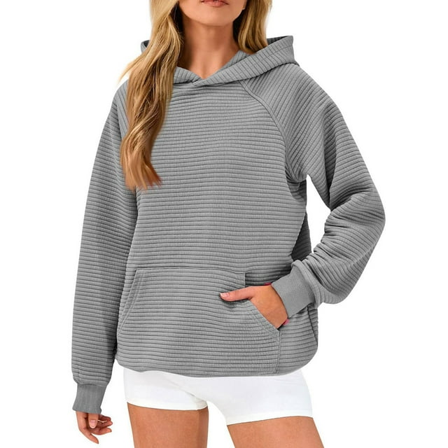 Womens Oversized Hoodies Waffle Sweatshirts Fall Fashion Pullover Sweaters Winter Clothes Gray XXL