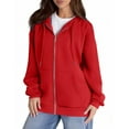 thumbnail image 2 of Inglocry Zip Up Hoodie Women Y2k Oversized Sweatshirt Casual Long Sleeve Jacket Lightweight Fall Winter Fashion Hoodies Clothes with Pockets Red 3XL, 2 of 5