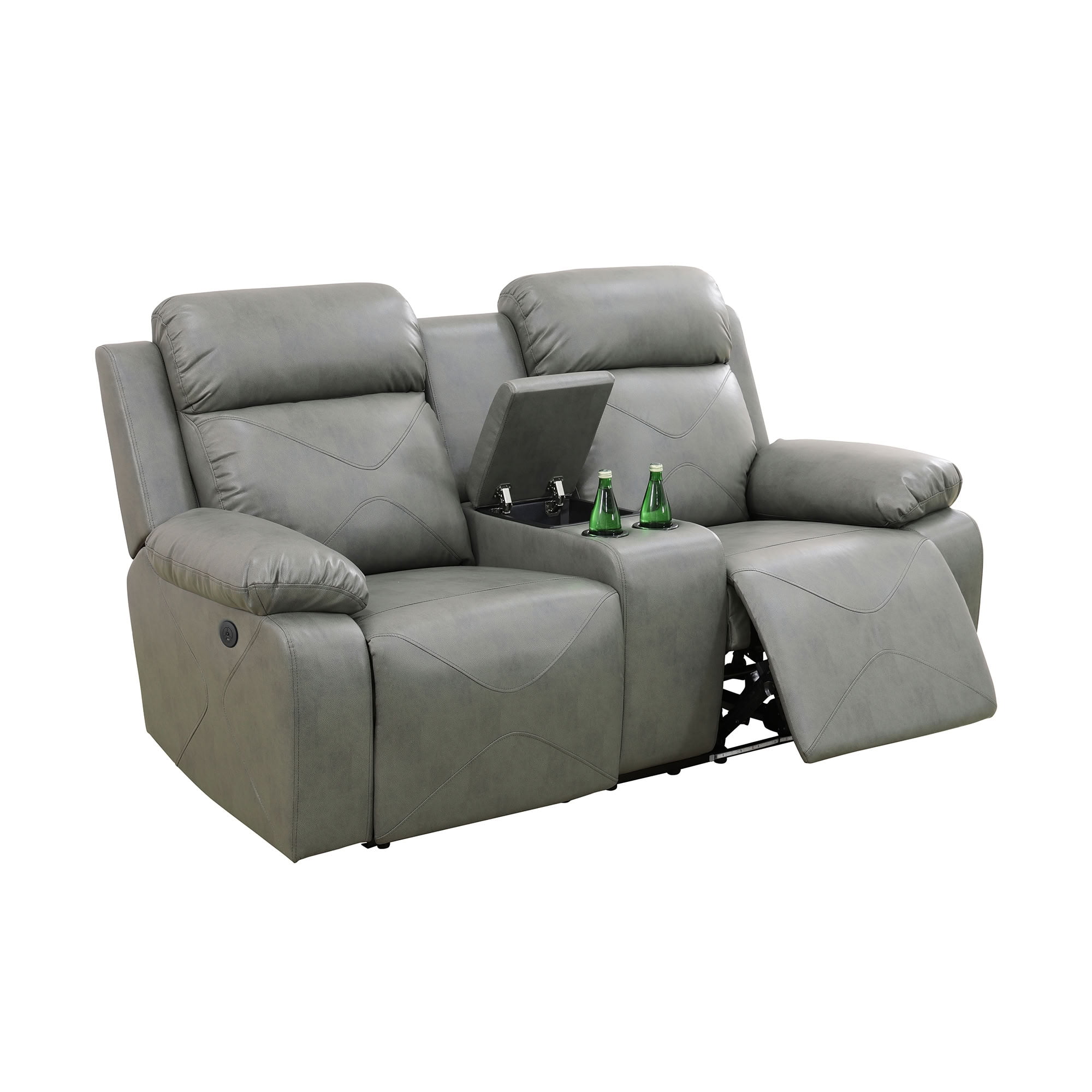 MAYEERTY 2-Seater Recliner Loveseat, Breathing Leather Sofa with Storage & USB Charging for Apartment Living Room Couple Spaces