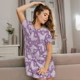 thumbnail image 2 of Horeoi Purple Butterflies Floral Print Women's Short-sleeved Nightdress Breathable Cotton-like Material Loose A-line Knee-length, 2 of 6