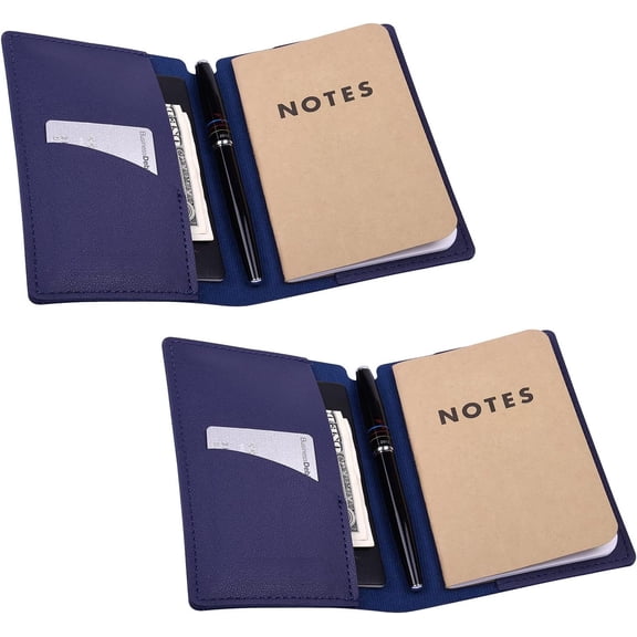 Journal Cover, 2 Pack PU Leather Notebook Cover for Field Notes, or other 3.5" x 5.5" Pocket Notebooks - Blue