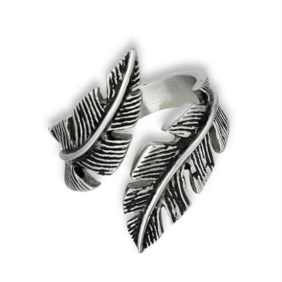 Valkyrie Feather Ring Womens Stainless Steel Open Adjustable Viking Band
