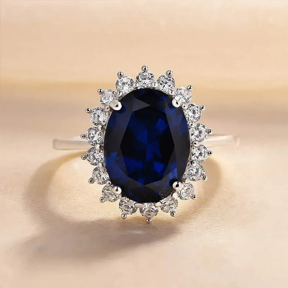 Hitanshu Jewels Oval Cut Blue Cubic Zirconia Womens Engagement Ring 14K White Gold Finish