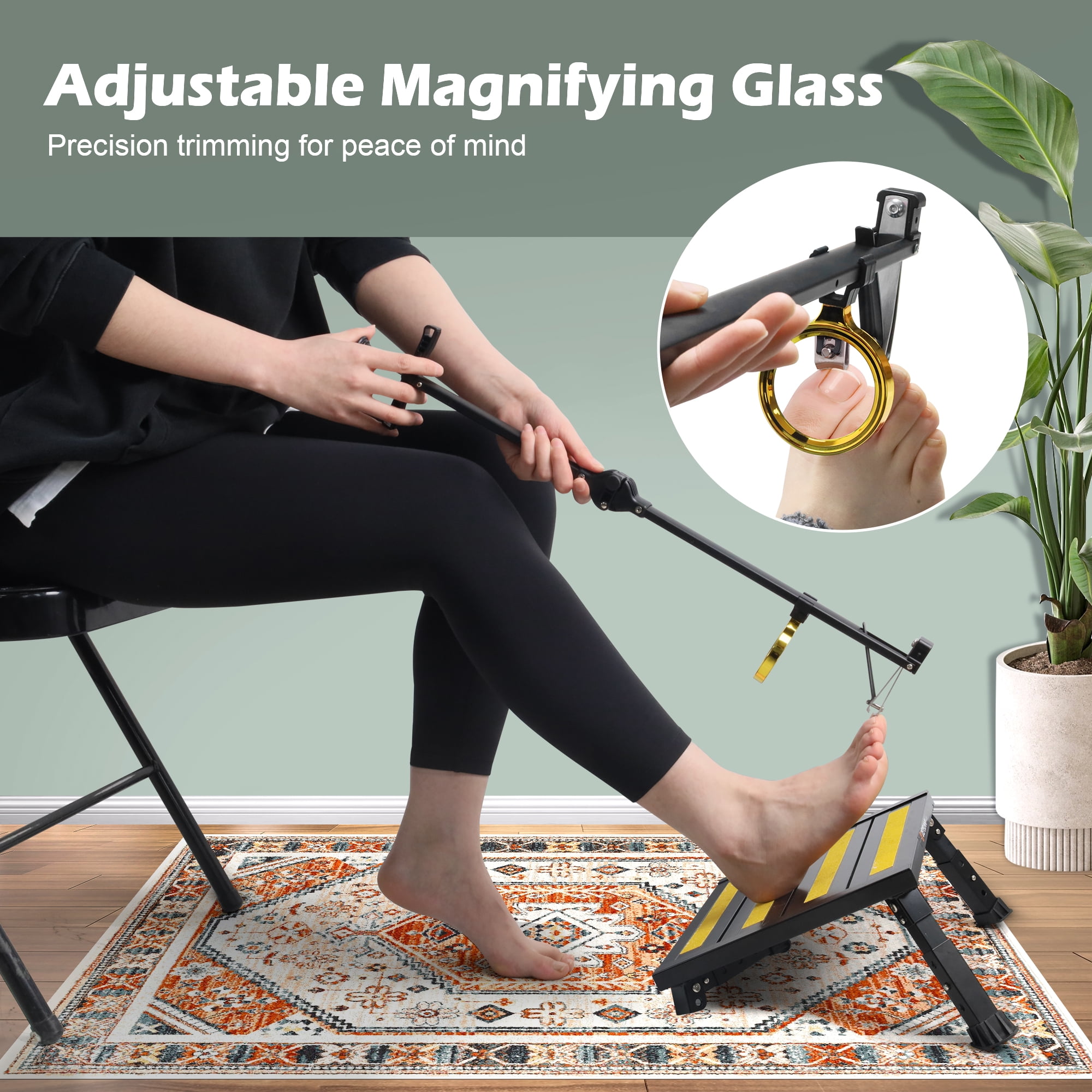 Foldable Extended Long Handle Toenail Clippers with Magnifier-4mm Wide Jaw & Ergonomic Design for Seniors, Arthritis& Limited Mobility | Heavy-Duty, No-Bend Trimming, Tool-Free Foldable (32" Black)