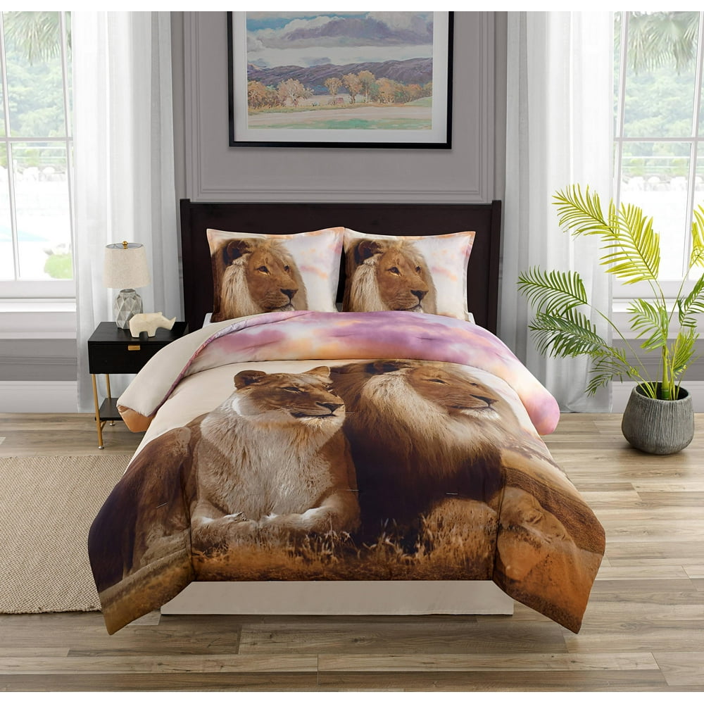 Lion PhotoReal Print 4Piece Comforter Set Queen