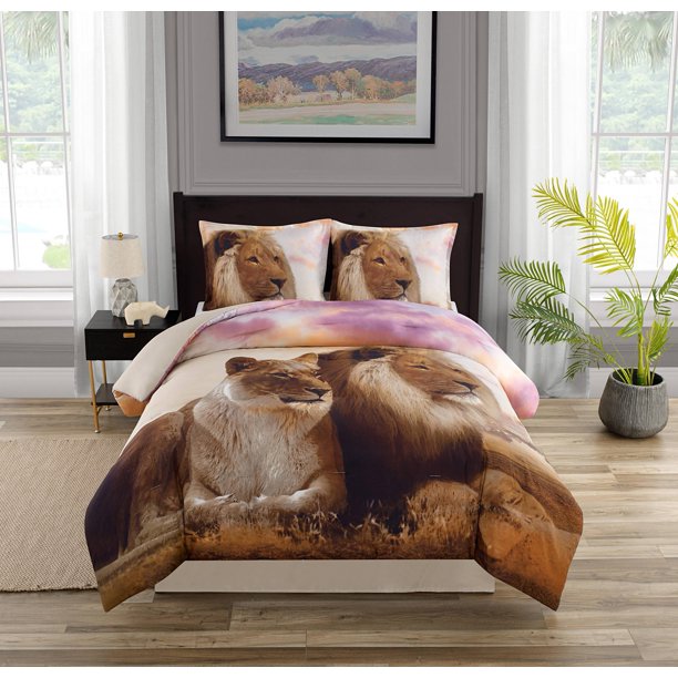 Lion PhotoReal Print 4Piece Comforter Set Queen