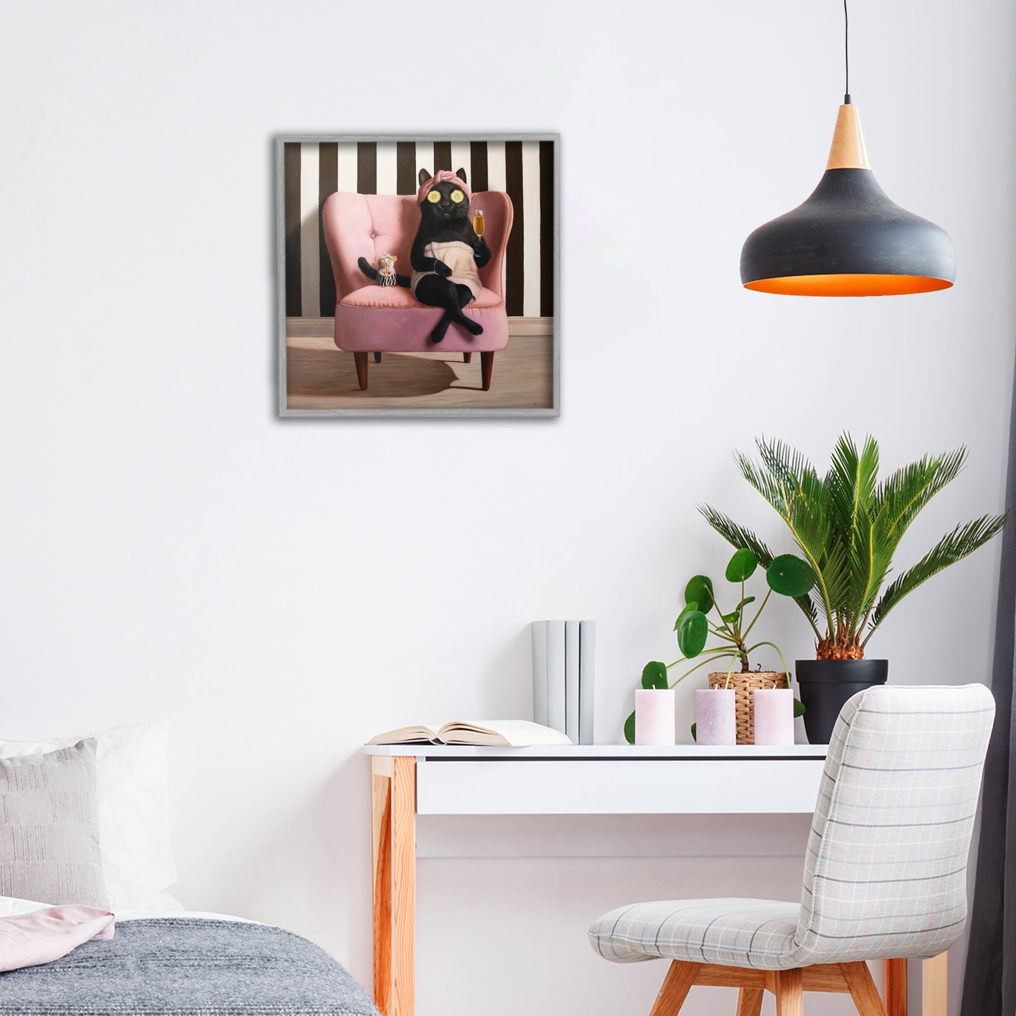 Stupell Industries Pamper Party Cat Gray Framed Giclee Art, design by Lucia Heffernan