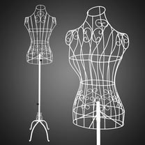 YESSW Vintage Adjustable Wire Dress Form Mannequin, White Metal Sewing Dummy for Dressmaking, 44 to 65 Inches Height Adjustment for Fashion Design