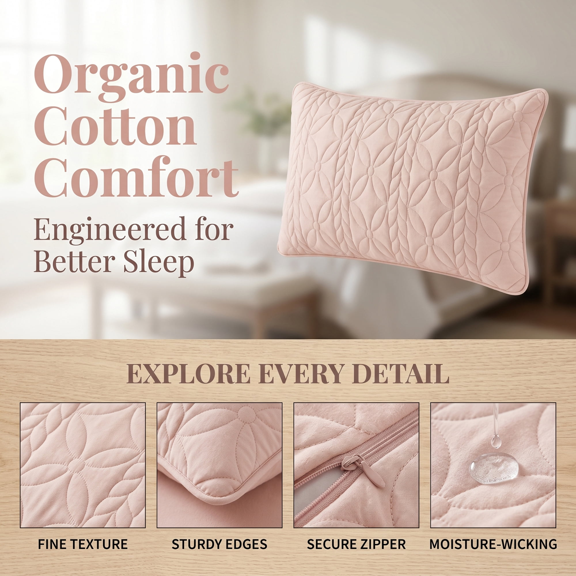 Unique Bargains Pillow Protectors Standard Size 2 Pcs Quilted Cotton Covers Queen Pink