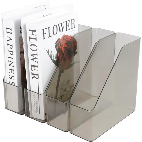 IBEQUEM Clear Acrylic Magazine File Holder,Vertical File Folder Storage Magazine Rack Bin, Acrylic Holder,for Home Office Work Desktop Supplies (Dark)