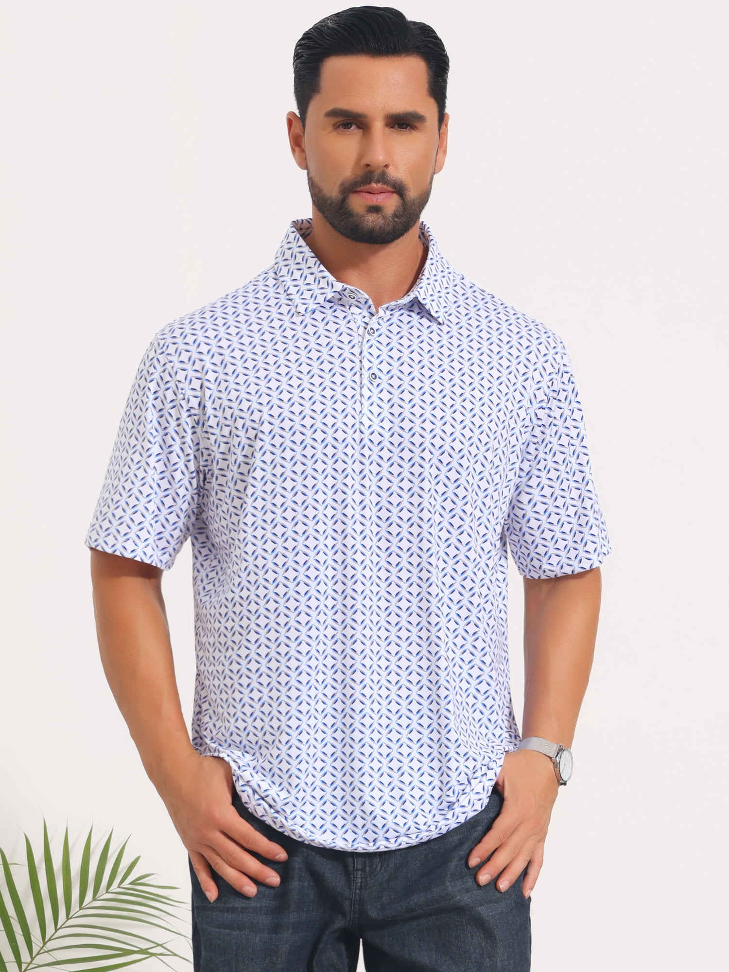 DARING DIVA Men's Printed Short Sleeve Lightweight Breathable Polo Shirts XL Blue