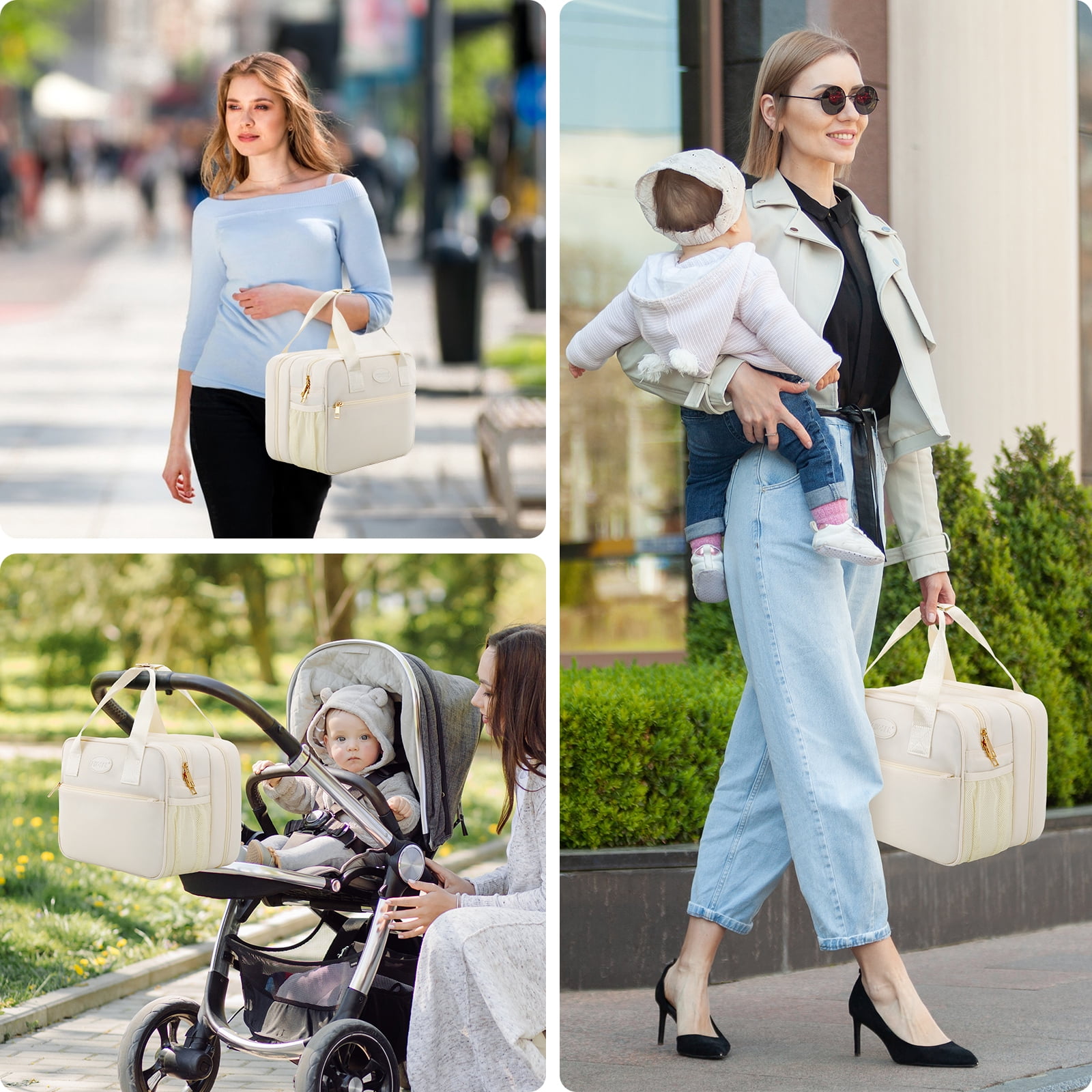 Breastmilk Cooler Travel Bag with Ice Pack, Compatible with Wearable Breast Pumps & Accessories - Portable Hands Free Breast Pump Carrying Case for Nursing & Working Moms, Cream