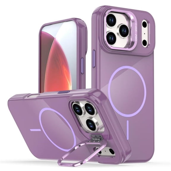 For iPhone 17 Pro Max Case [Compatible With MagSafe] Slim Frosted Phone Case With Metal Camera Protection Kickstand Shockproof Soft TPU Cover Case,Purple,For iPhone 17 Pro Max