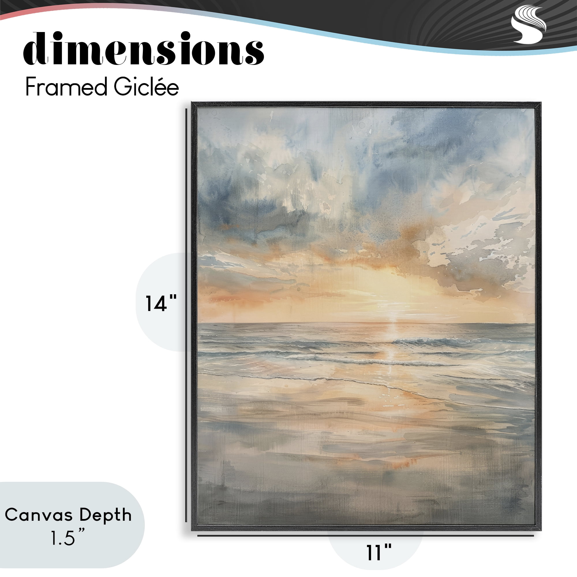 Stupell Industries Coastal Sunset over Gentle Waves Black Framed Giclee Art, design by Petal Prints Design