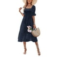 thumbnail image 2 of Txlixc Vestido largo de verano para mujer, manga corta, cuello cuadrado, sin espalda, vestido de lunares suizos Txlixc  Estilo de ocio, 2 of 6