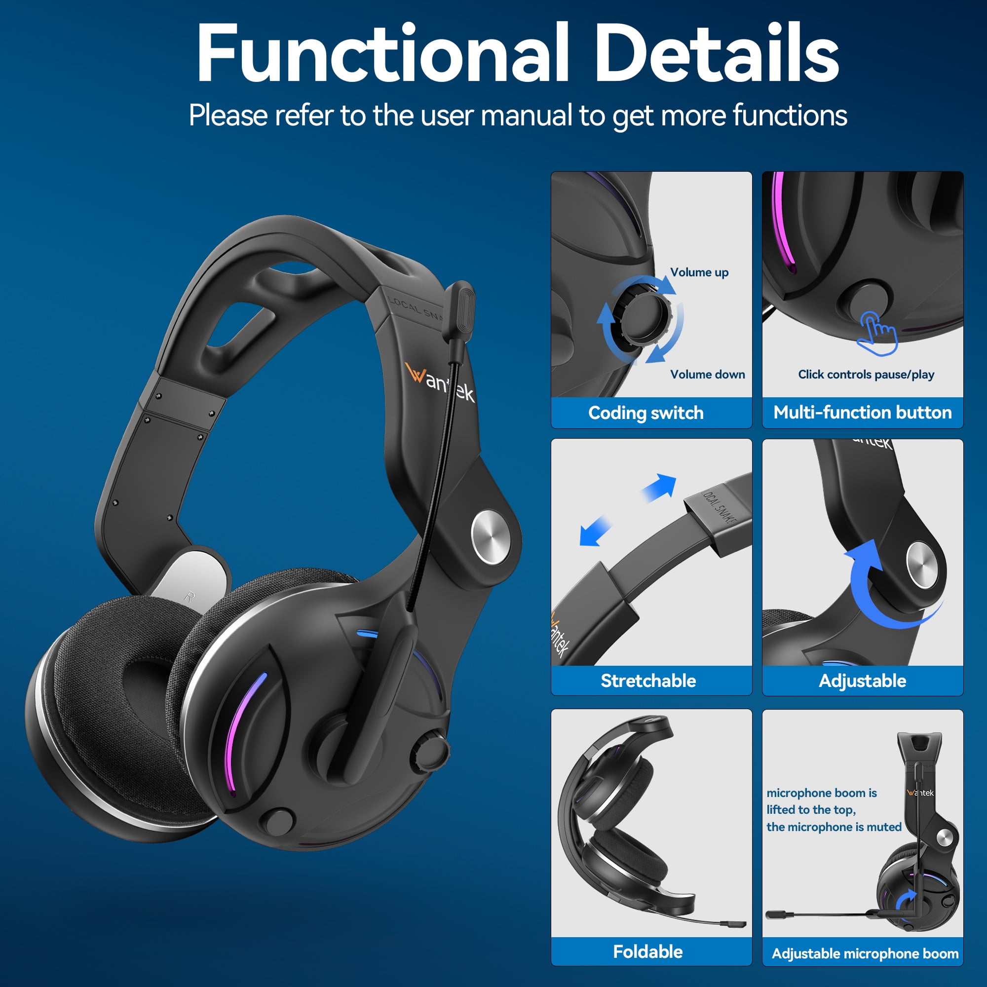 Wantek Wireless Bluetooth 5.3 Headset with Microphone AI Noise Cancelling For Phones PC