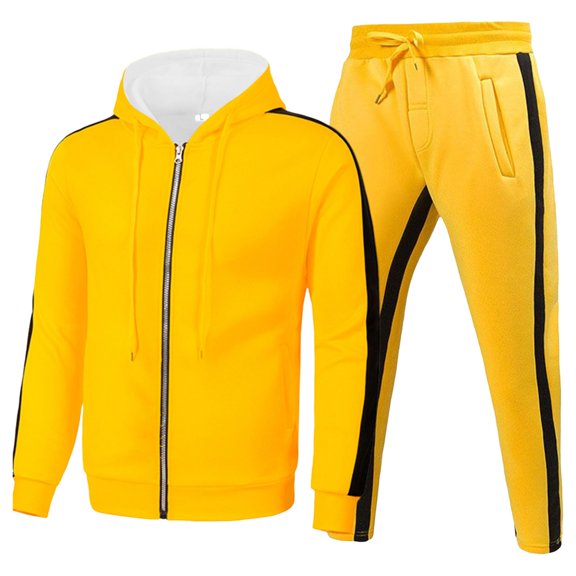 IWRICH Men's Running Tracksuit Athletic Sports Casual Workout Full Zip Sweatsuit Yellow XL