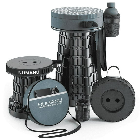 NUMANU 2025 Upgraded Collapsible Stool & 3IN1 Cushioned Carry Bag, Adjustable Height Folding Stool, Telescopic Camping Chair Retractable Seat or Footrest for Outdoors & Travel, Max 620lbs