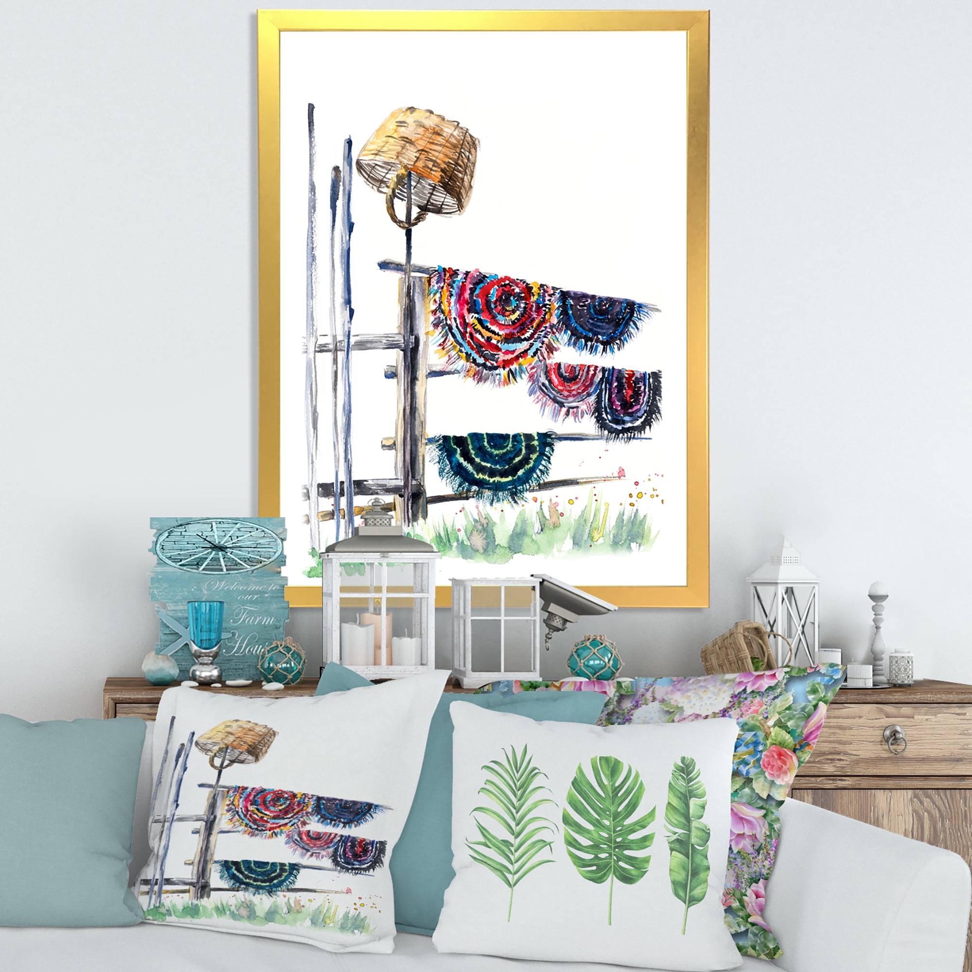 Designart 'Colorful Russian Rugs On Drying Line' Global Framed Art Print