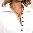 thumbnail image 6 of WTOBBY Women's Casual Solid Color V Neck Button Down Collar Long Sleeve Polo Shirt, Classic Preppy Style Top, Comfortable Stretch Blouse,White L, 6 of 6