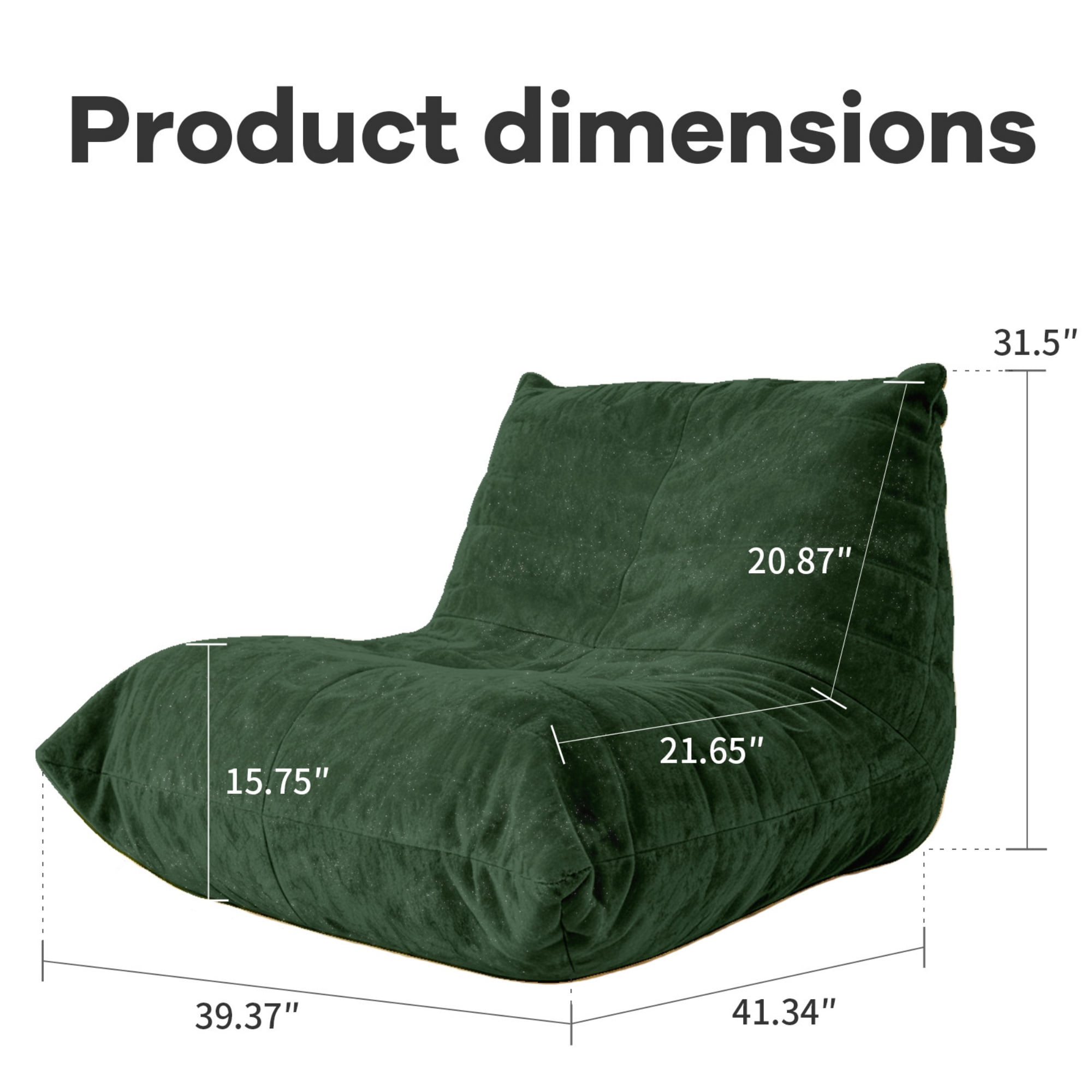 Ergonomic Bean Bag Chair with 5-Way Body Support, Oversized Floor Lounger with Shiny Chenille Fabric, Cozy Sofa for Living Room, Reading Nook, Dark Green