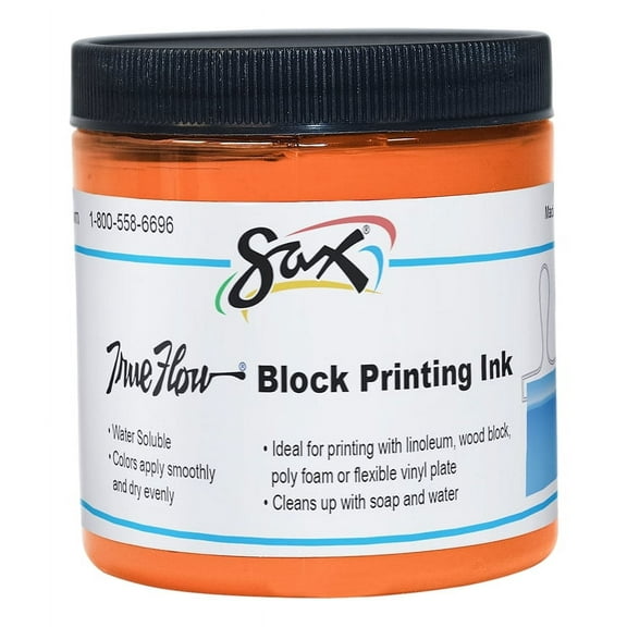 Sax True Flow Non-Toxic Water Soluble Block Printing Ink, 8 oz Jar, Orange