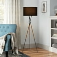 thumbnail image 6 of Kira Home Sadie 61" Mid Century Tripod LED Floor Lamp + 9W bulb (/), Leather Accent Legs, Black Drum Shade, Black, 6 of 7