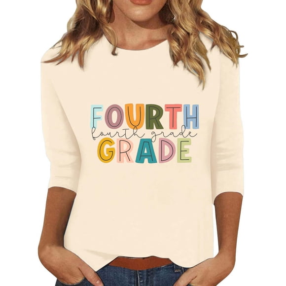 DondPO Womens T Shirts Teacher Shirts For Women: First Day Of School Shirt Teacher's Back To School Outfit Graphic Tee Graphic Tees for Women Casual Shirts for Women Gold 3XL Clearance!