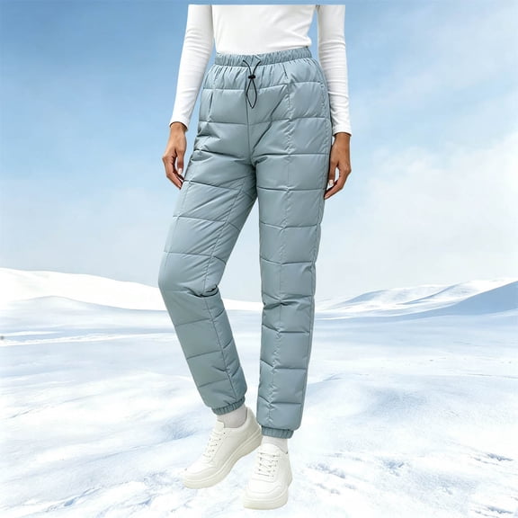 JOANKDMI Quilted Puffer Pants for Women Insulated Warm Winter Snow Trousers with Pockets Elastic Waist Drawstring Windproof Water Resistant Outdoor Hiking Joggers