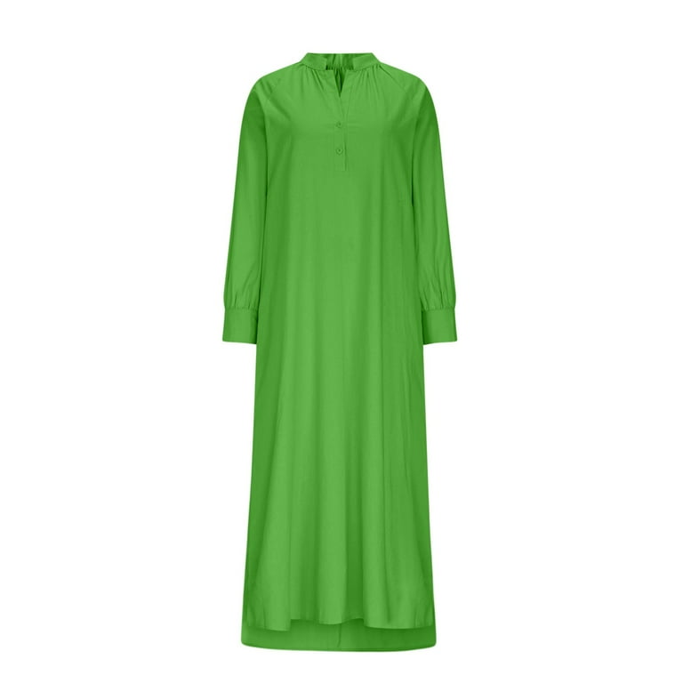 VBVC No Boundarie Women's V-Neck Linen Maxi Dress,Ladies Button Front Dress  with Pockets,Side Slit Boho Long Dress For Women,Green,Size XL - Walmart.com