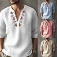 thumbnail image 3 of CENL Men Long Sleeve Button-Down Shirt Blouse Loose Henley V-Neck Beach Tops T Shirts, 3 of 9