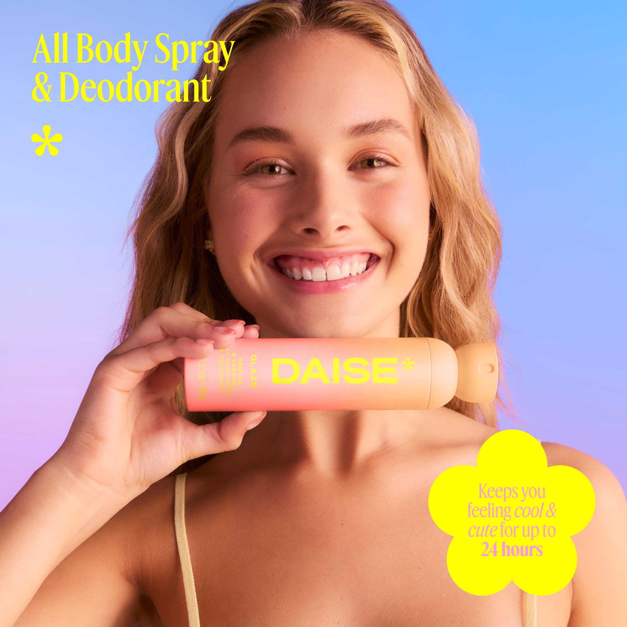 DAISE All Body Spray & Deodorant in Glaze, Vanilla & Caramel for 24hr Freshness, 3.5 oz / 100 g