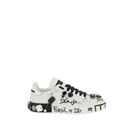 

Dolce & Gabbana Printed Leather Portofino Sneakers With Stones