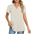 thumbnail image 2 of Htigea Clearance Women's Summer Button Down Shirts Short Shorts Sleeve V Neck Cute Dressy Casual Ladies Tops Blouses Today Sales Beige,L, 2 of 6
