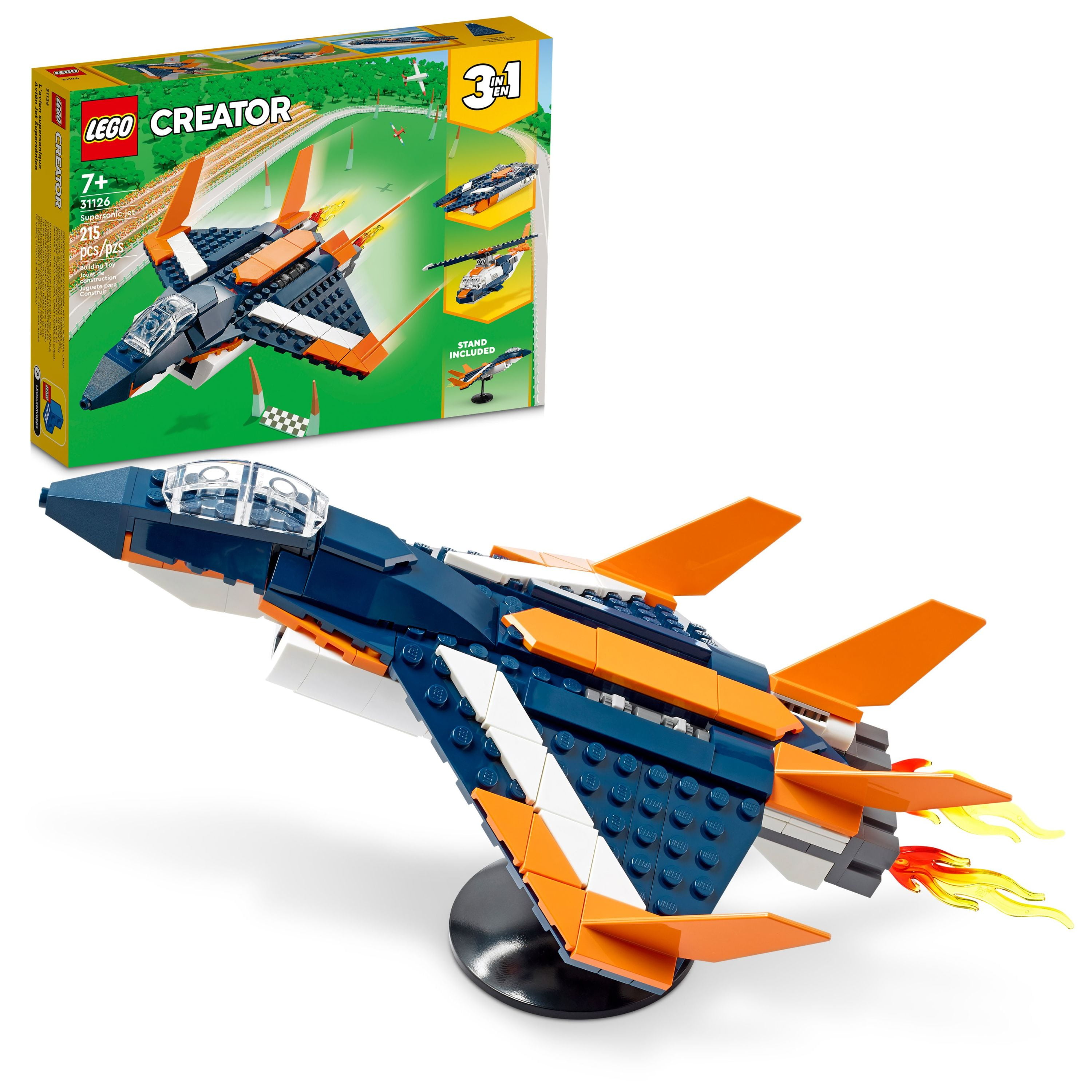 LEGO Creator 3in1 Supersonic Jet Plane to Helicopter to Speed Boat Toy Set  31126, Buildable Vehicle Models for Kids, Boys and Girls 7 Plus Years Old -  
