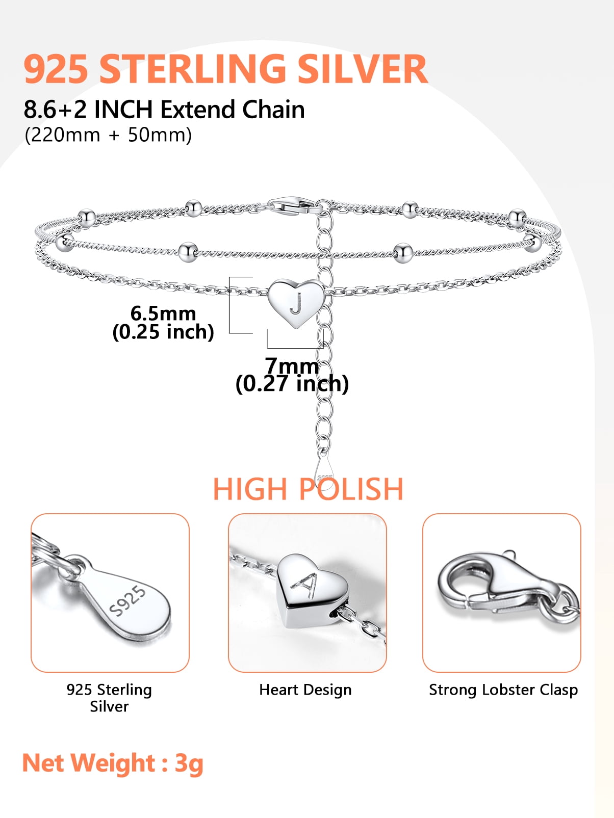 Silvora 925 Sterling Silver Double Layer Anklets for Women Initial Charm Letter Ankle Bracelet Waterproof Birthday Christmas Valentines Jewelry Gift