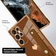 thumbnail image 3 of Designed for Samsung Galaxy S22 Ultra Case with Strap Luxury Love Heart Plating Gold Bumper Phone Cover Wristband Kickstand Full Body Protective Slim Case for Women Girls-Brown, 3 of 10