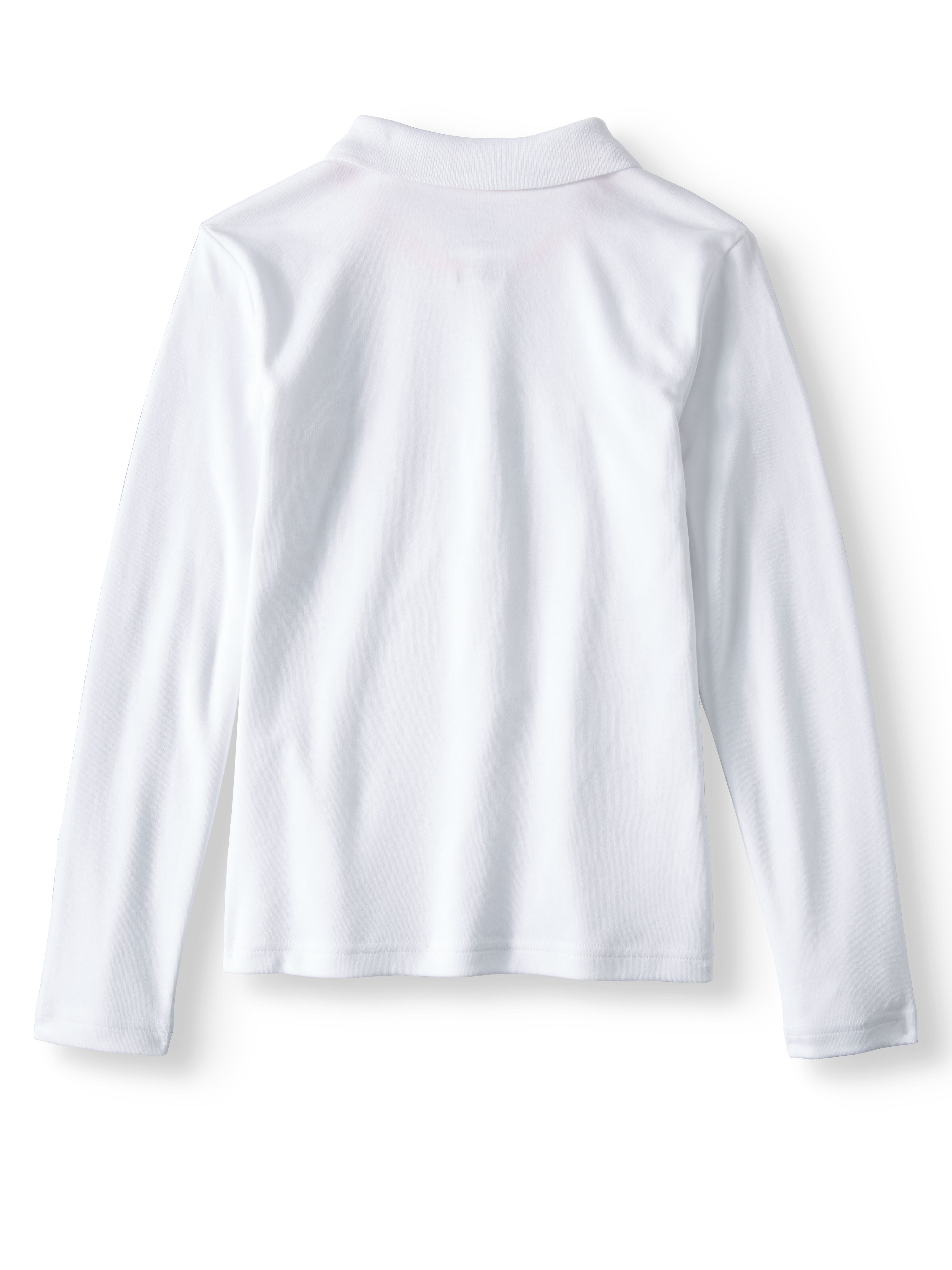 Wonder Nation Girls School Uniform Long Sleeve Interlock Polo Shirt, 4-Pack Value Bundle, Sizes 4-18 - image 6 of 7