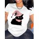 thumbnail image 1 of Chic Pink Hat Kitten Graphic Tee for Women - Casual Crew Neck Short Sleeve, Stretchy Polyester Blend, Machine Washable - Perfect Summer Top, 1 of 8