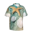 thumbnail image 3 of Xecao Starfish And Seashell print Hawaiian shirt - a stylish short-sleeve button-down for men, perfect for casual beach and tropical outings., 3 of 9