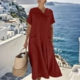 thumbnail image 3 of yillto Women's Dress Short Sleeve Crew Neck Summer Causal Beach Flowy Long Sundress with Pockets, 3 of 7