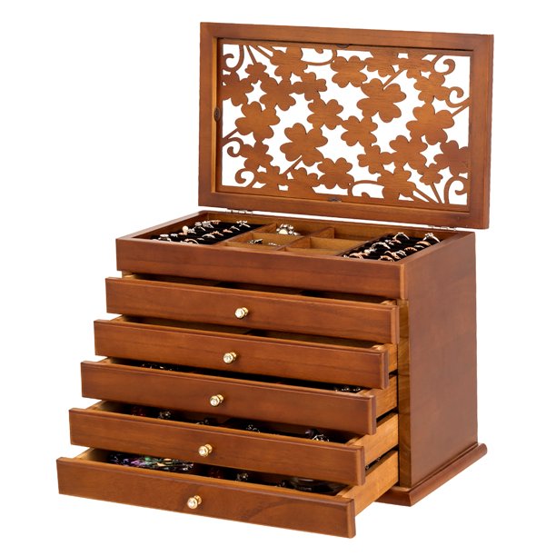 Costway Large Wooden Jewelry Box ArmoireCase w/ 5 Drawers