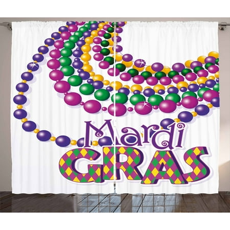 Mardi Gras Curtains 2 Panels Set Colorful Beads Party Necklaces