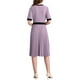 thumbnail image 3 of Vestido plisado de manga corta para mujer, tendencia 2025, color de contraste, vestido midi A-line casual de trabajo, L púrpura, 3 of 5