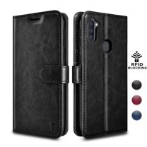 Galaxy A11 Case, Njjex Galaxy A11 Cases [3 Card Slot] [Kickstand] [Gift Box] Leather Folio Flip Wallet Case [RFID Blocking] for Samsung Galaxy A11 US Version 2020 6.4"- Black