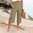 thumbnail image 3 of Linen Capri Pants Women 2026 High Elastic Waist Pant Wide Leg Palazzo Lounge Trousers Boho Summer Pants with Pockets Khaki XL, 3 of 6