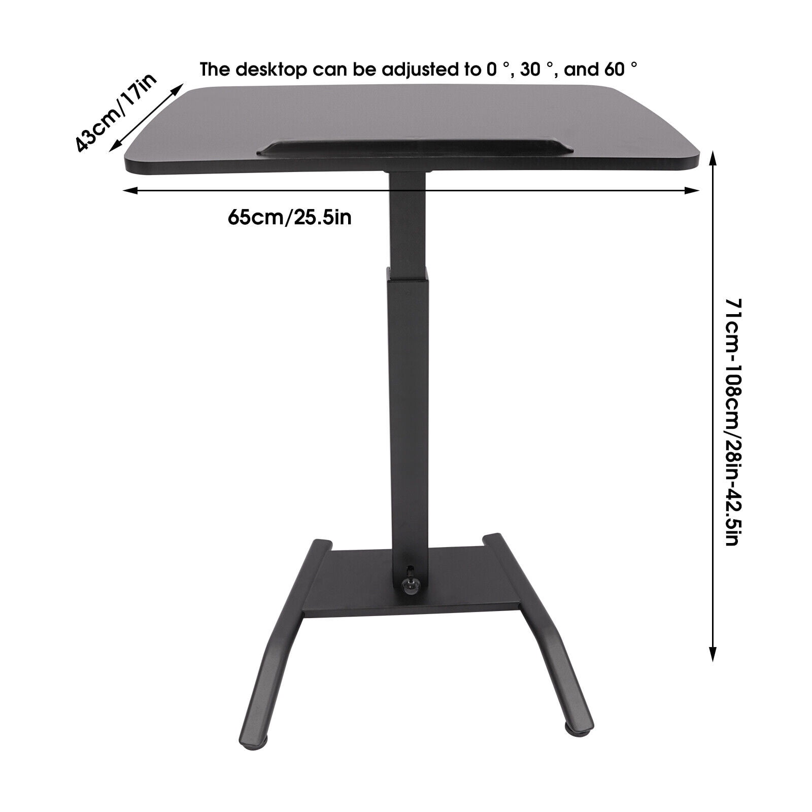 Adjustable Rolling Desk, Adjustable Podium Desk, Standing Lifting Desk 2 Lockable Wheels Black Modern 25.5*17in