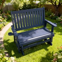 Innovaze 2 Person HIPS Patio Glider with Cup Holders, All-Weather Resistant for Outdoor,Heavy Duty 900 lbs, Navy Blue