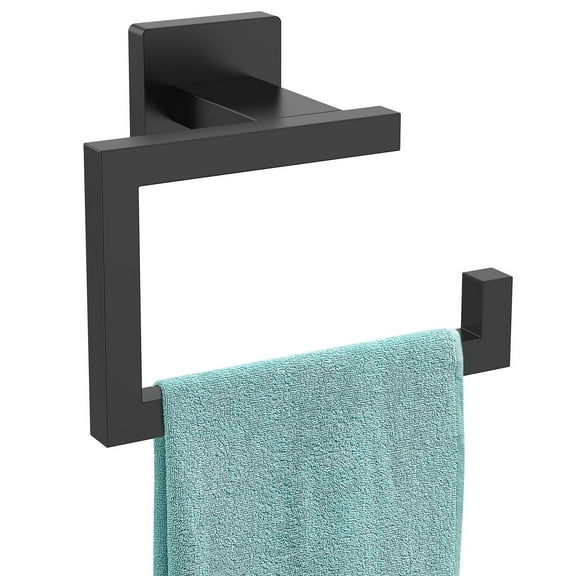 Dznils Square Wall Mount Stainless Steel Towel Holder Ring, Matte Black